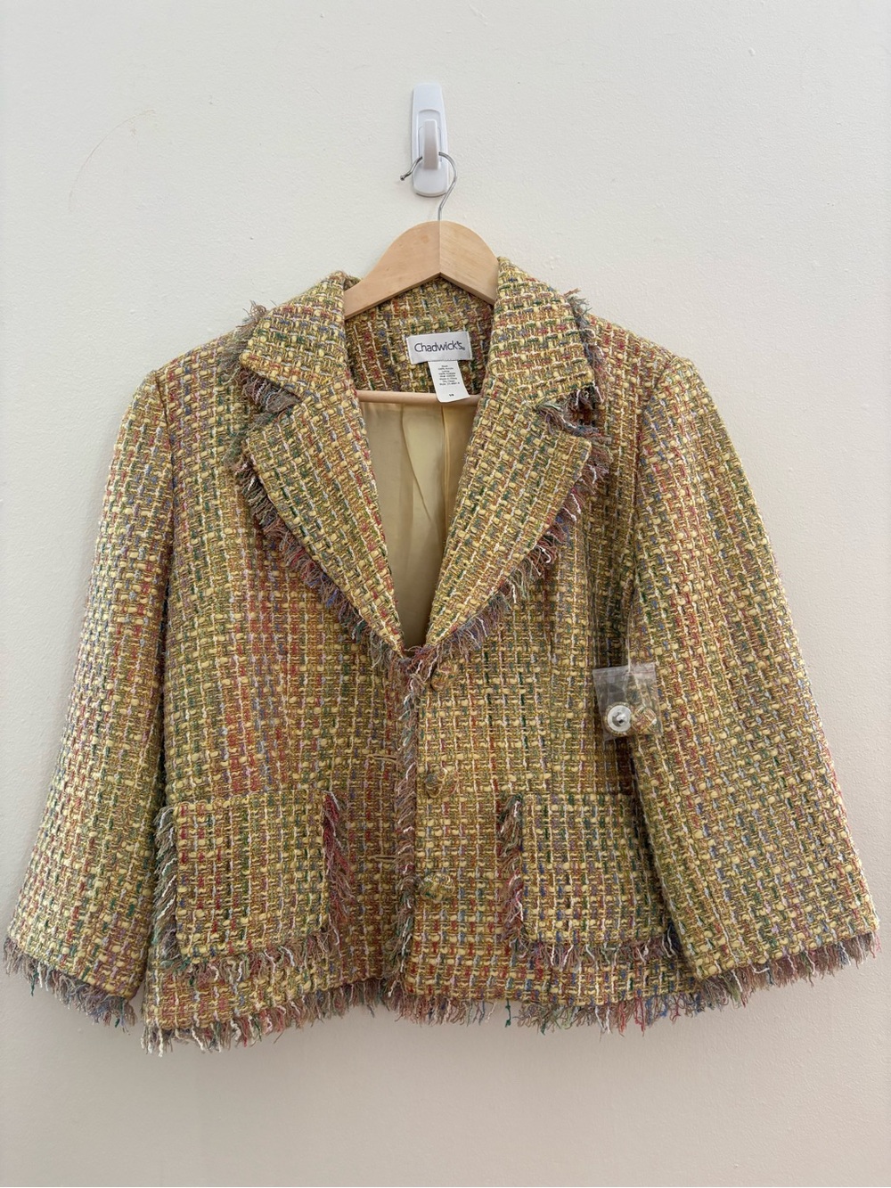 Chadwicks Yellow Multi Tweed Fringed Cropped Blazer